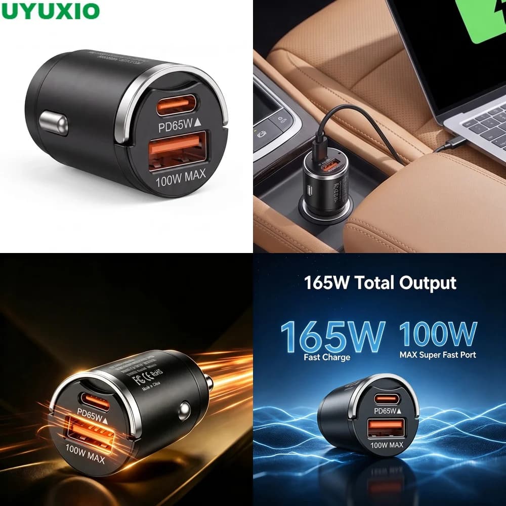 165W Flush Fit Car Charger Durable Zinc Alloy Mini Body with PD 65W Type C and 100W USB A Ports for Phones Tablets and Laptops