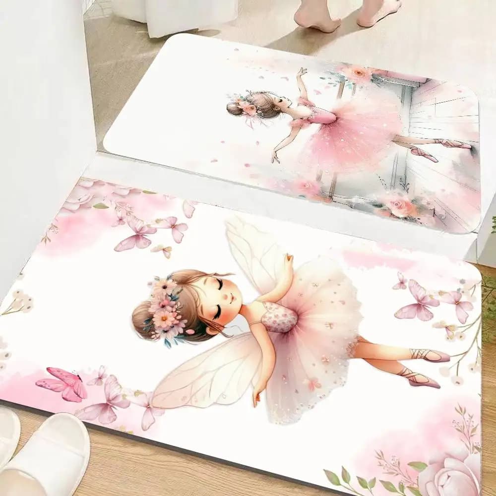 Tappeto rosa con ballerina e farfalle per corridoio, lavabile, antiscivolo, per soggiorno, sedie, divano, cucina, zerbino, tappeto decorativo