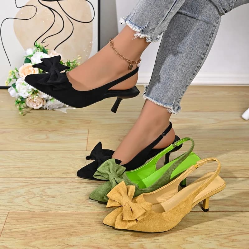Sandali Estivi Donna con Tacco Alto 2026 Nuova Moda Fiocco Solido Punta Chiusa Scarpe Femminili Comode Slingback Casual