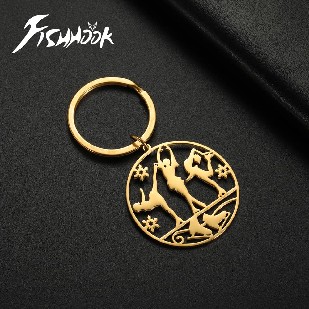 Men's skate keychain ballet on ice skating gift key ring father mother pendant cable jewelry stainless steel gold color
