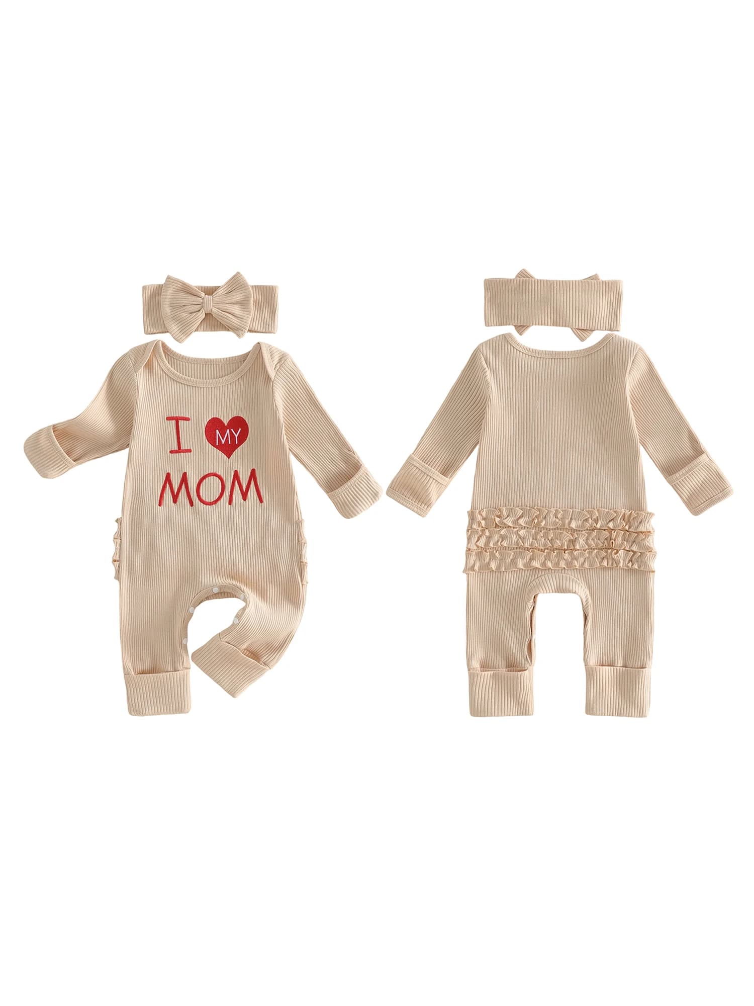 Adorabile tutina da neonata con stampa floreale rosa e maniche con volant e set con fascia per capelli abbinata per la festa della mamma