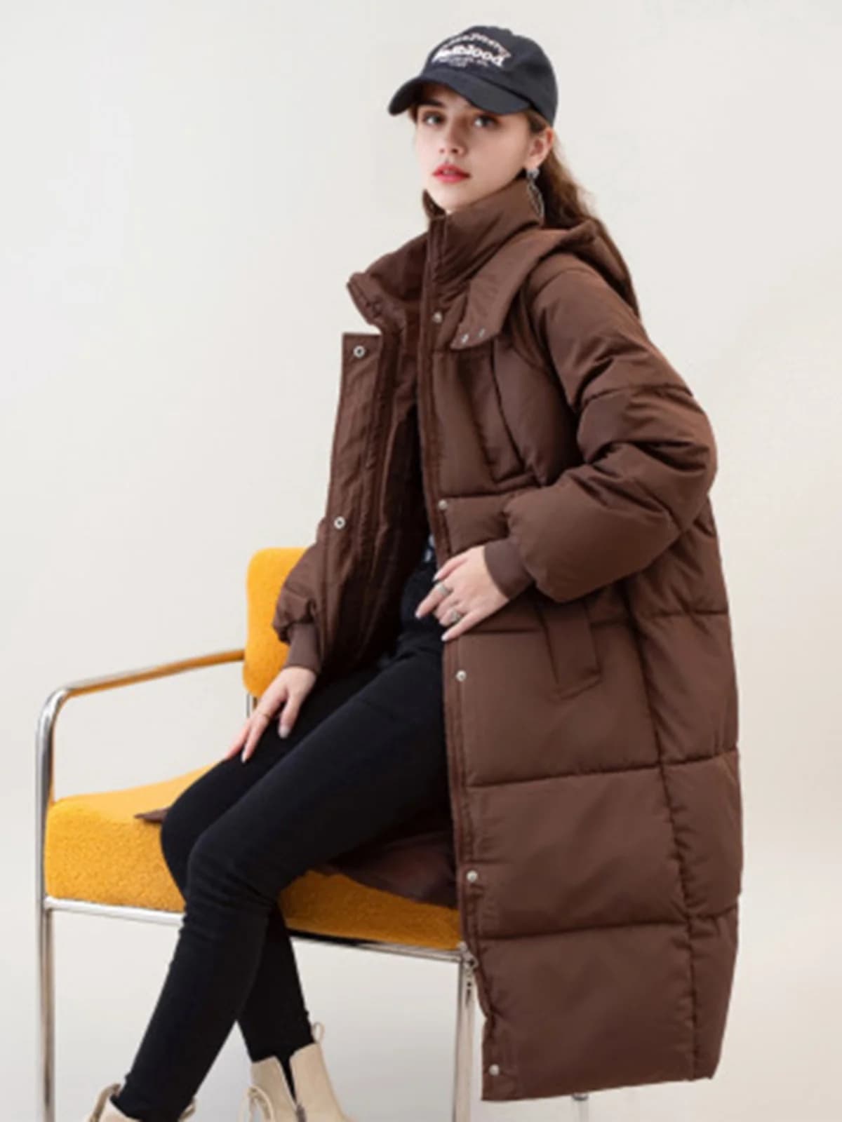 Giacca Imbottita Oversize al Ginocchio da Donna, Cappotto Invernale Lungo Stile Piumino, Moda Studentesca, Taglio Dritto