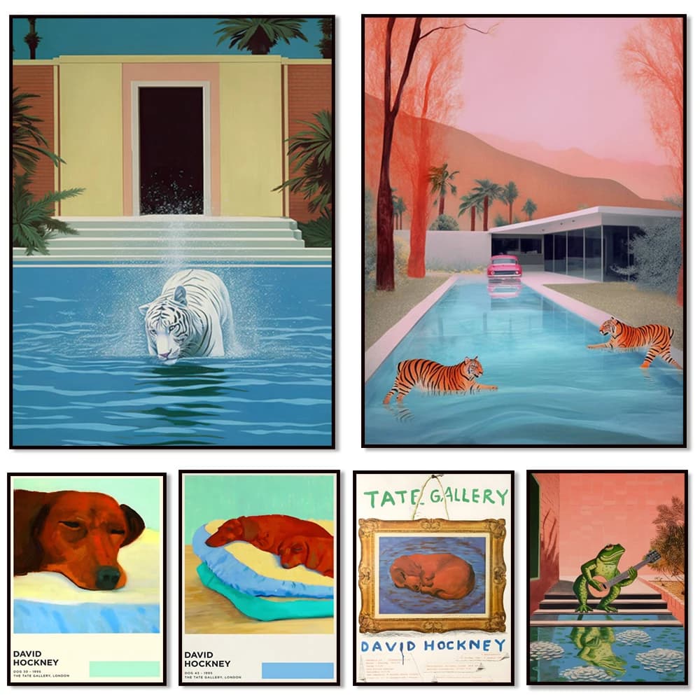 David Hockney, poster per cani, poster espositivo, poster per animali domestici, arte moderna da parete in galleria, regalo di inaugurazione della casa, stampa di artisti inglesi