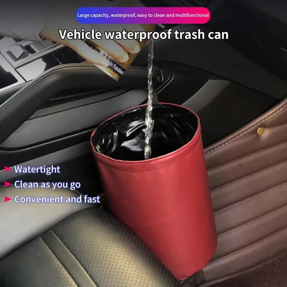 Nuovo pattumiera per auto appesa alla porta/schienale del sedile - Pelle creativa impermeabile pieghevole, portaoggetti multiuso per bidone della spazzatura per veicoli, H