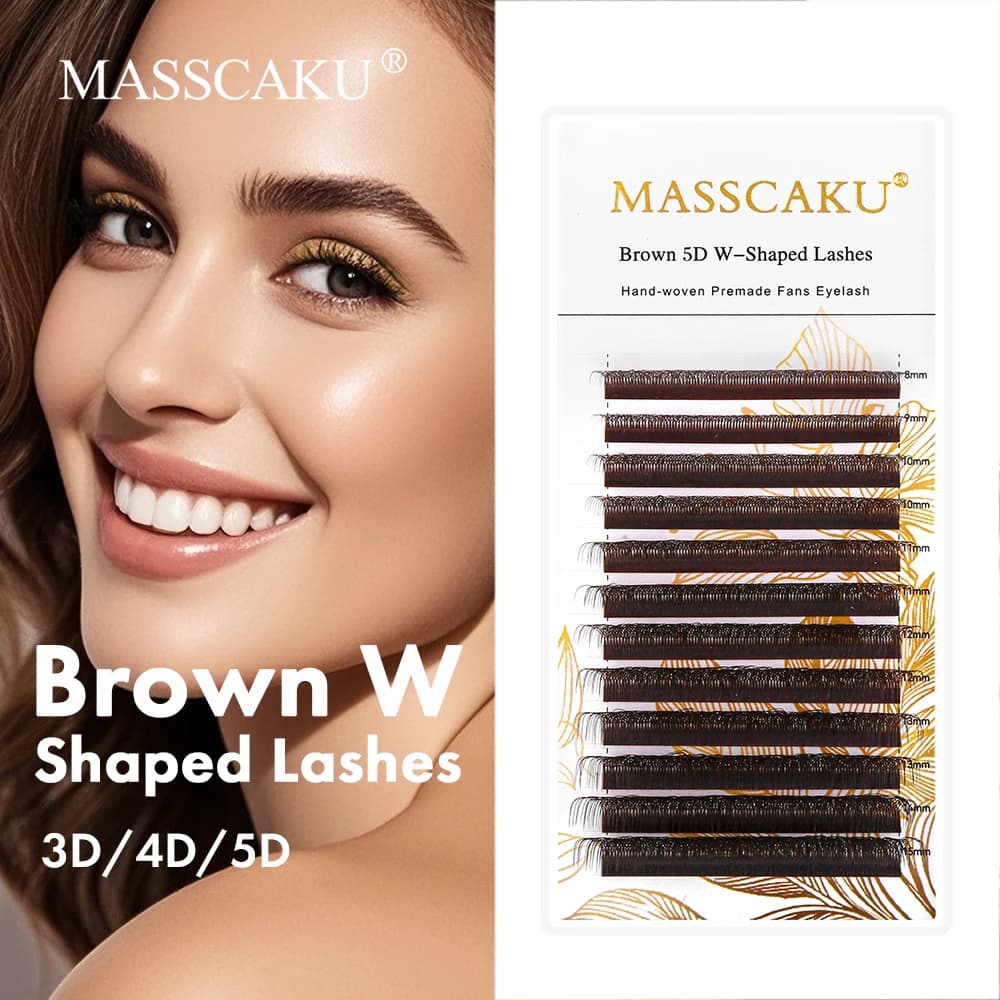 MASSCAKU Marrone 3D/4D/5D W a Forma di Finto Cils D Curl Premium Leggero Fibra Tecnologologica Estensione Ciglia Uso Professionale in Salone