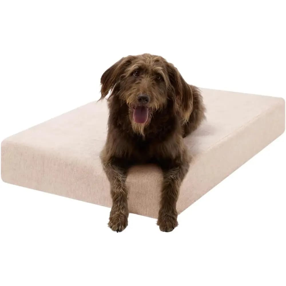 Orthopedic Memory Foam Dog Bed - 7 Mattress for 50-70 lbs Dogs - Joint Support & Washable Cover - 48x30x7 Driftwood Linen