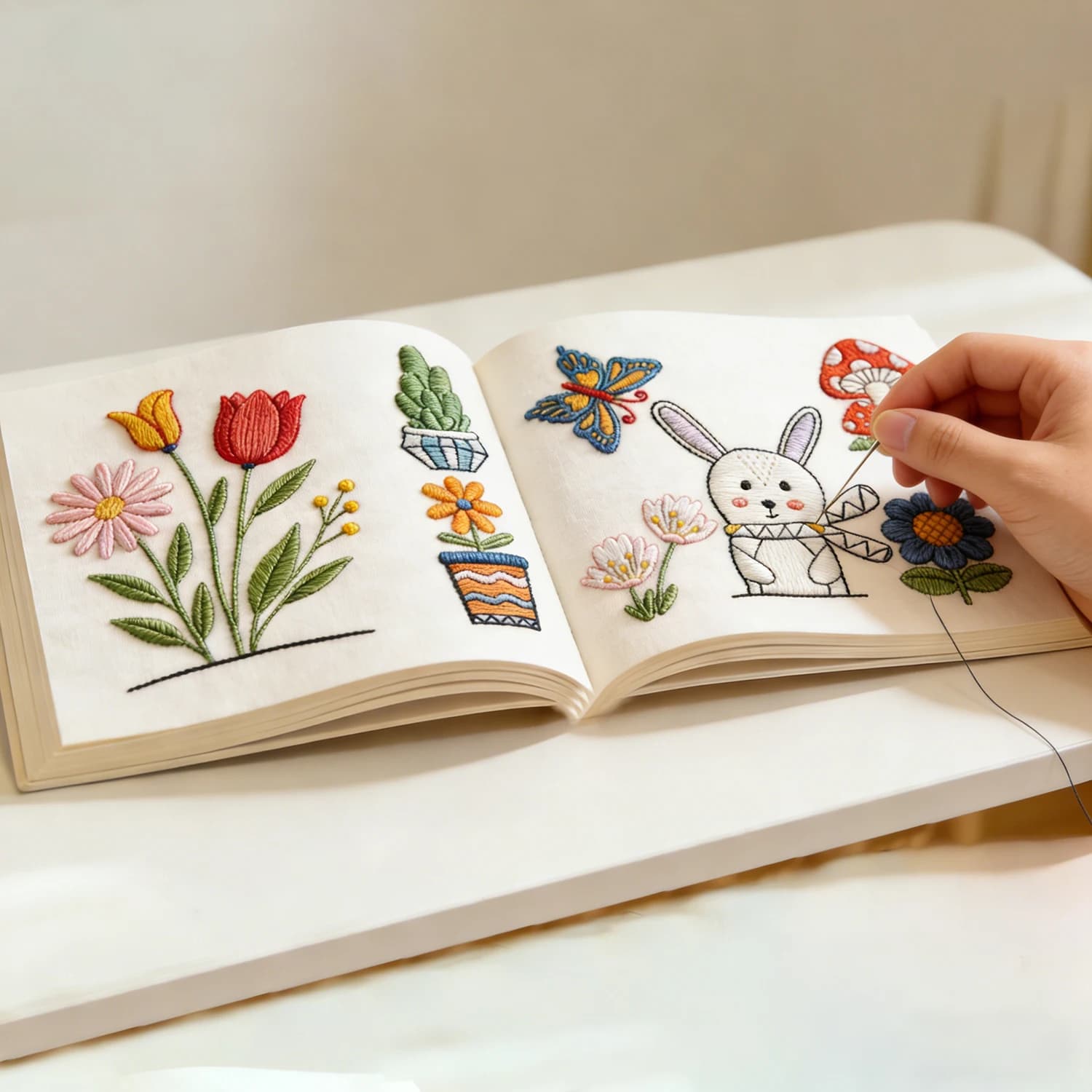 Kit di ricamo per principianti da 9 fogli con tessuto pre-stampato, libro di ricamo a mano, kit di cucito creativo fai-da-te per principianti