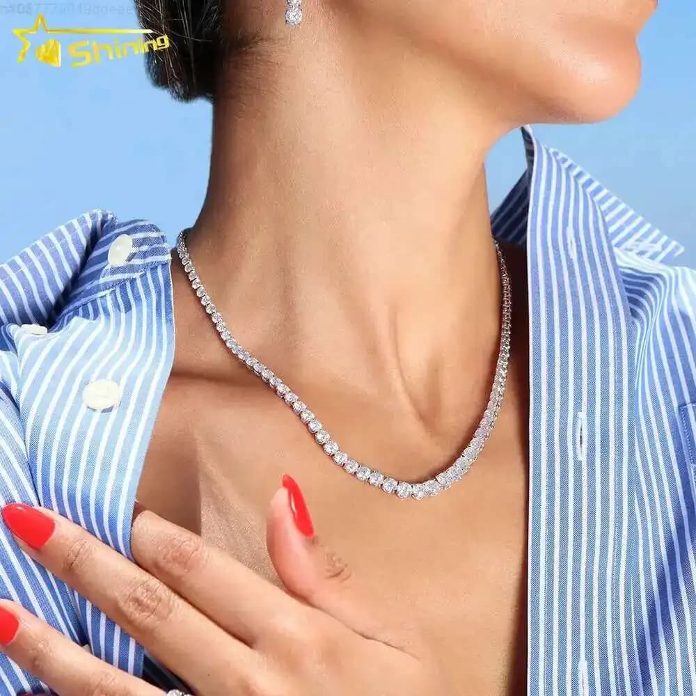 Gioielli di moda Hip Hop Argento sterling 925 2mm 3mm 4mm 5mm 6.5mm Vvs Moissanite Collana con diamanti Moissanite Catena da tennis