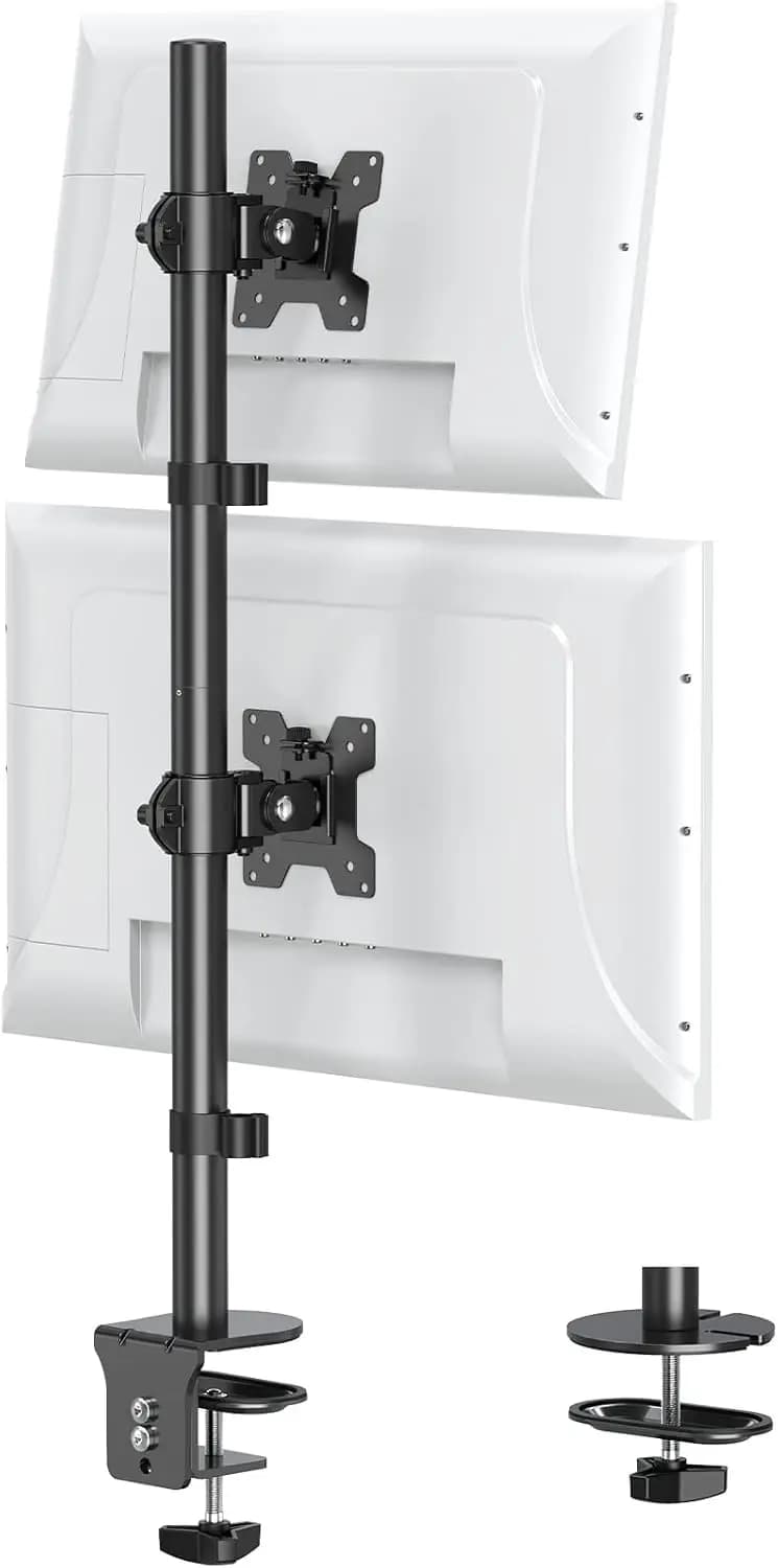 Supporto verticale per doppio monitor per 2 schermi fino a 32 pollici, braccio regolabile con funzione di rotazione, inclinazione e altezza, supporta 17,6 libbre ciascuno