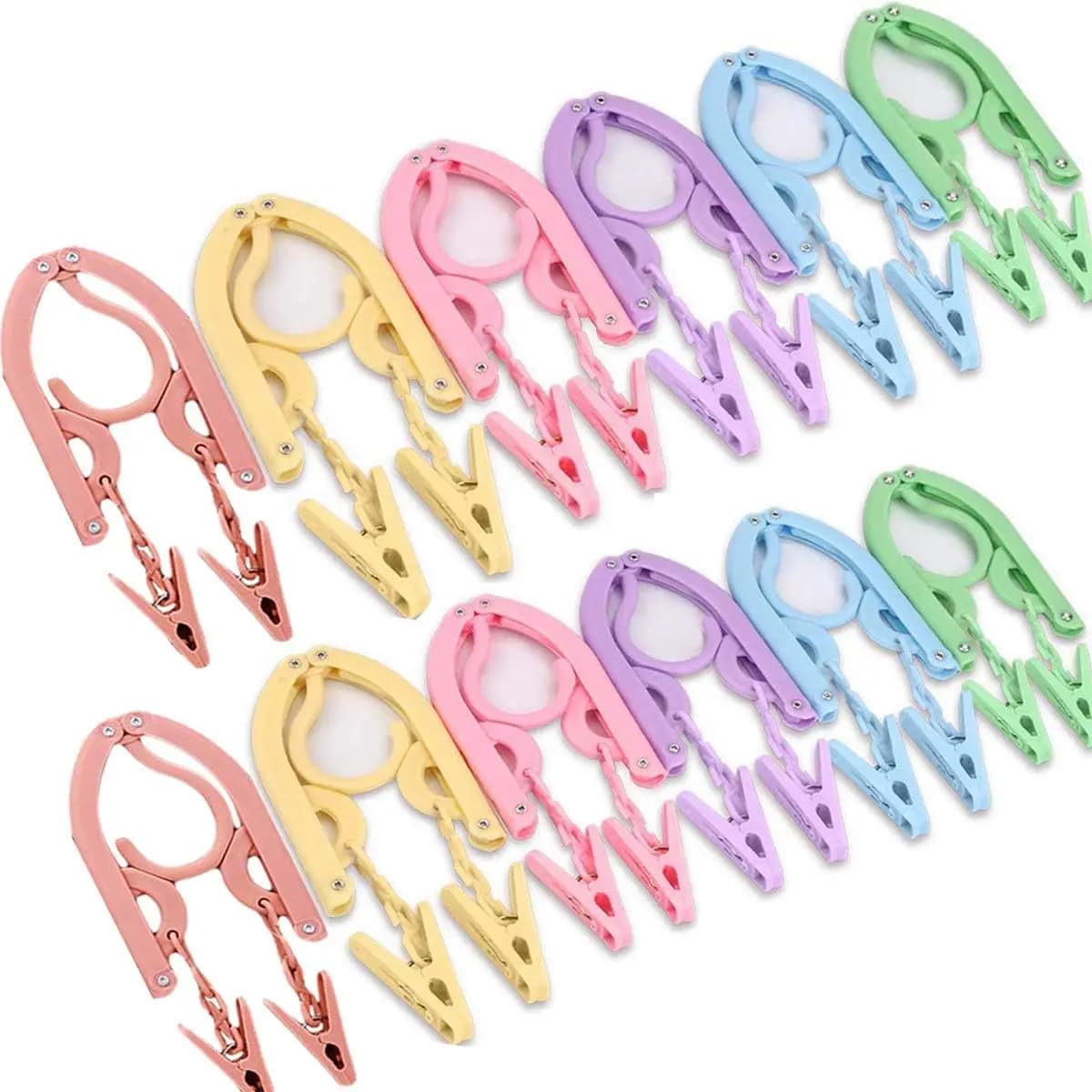 Confezione da 12 appendiabiti da viaggio pieghevoli con 24 clip, portatili per vestiti, sciarpe, abiti, pantaloni, camicie, calzini, biancheria intima