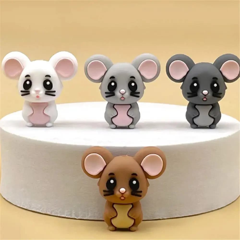 5pcs cute little mouse 3D focal Silicone beads Teether Jewelry Beads Food Grade For pen Pacifier Chain