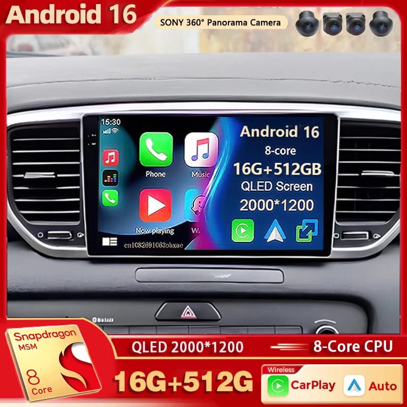 Android 16 For Kia Sportage 4 QL 2018 - 2022 2K QLED Android Car Radio Multimedia Video Player AI Voice CarPlay Head Unit Stereo