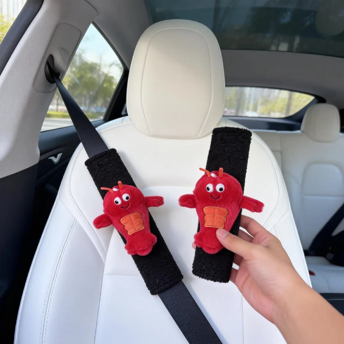 Copri Cintura di Sicurezza per Auto a Forma di Gambero Muscoloso, Decorazione Divertente, Protezione Morbida in Peluche per Cintura di Sicurezza