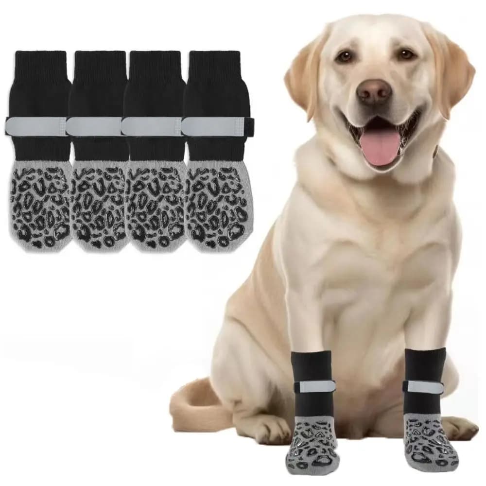4PCS High Quality Anti-Slip Cozy Dog Socks Adjustable Band Strong Grip Knitted Socks Anti-Scratch Cotton Paw Protector Indoor