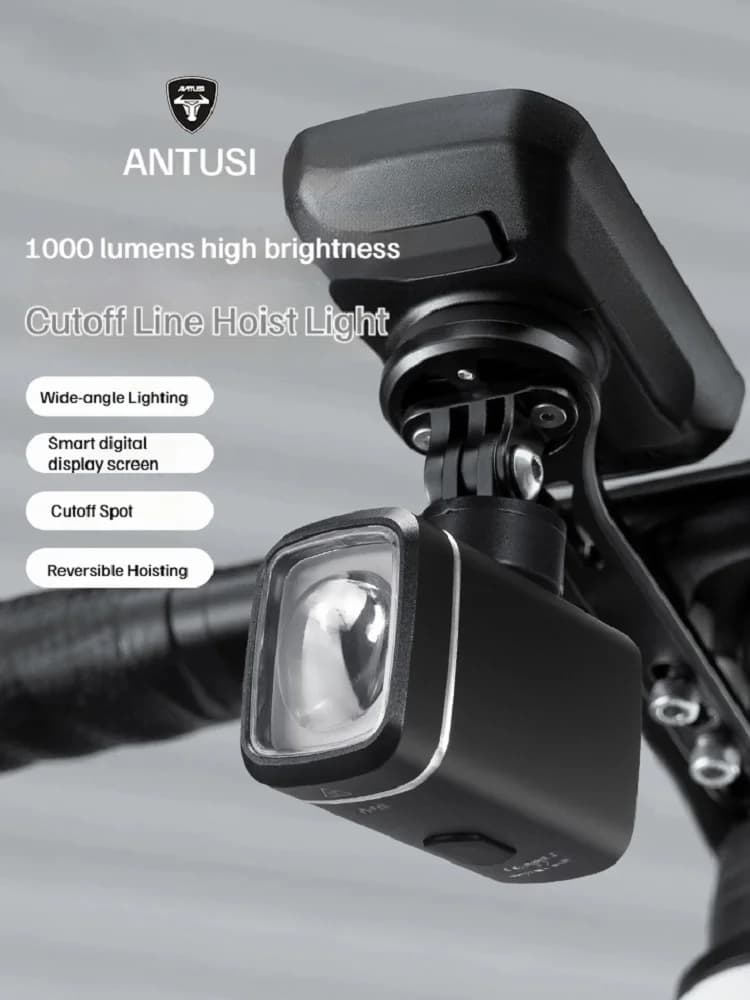 1000LM Bike Headlight Hoisting Front Hanging Light with Cut-off Line High Brightness Intelligent Power Display for Bicycle