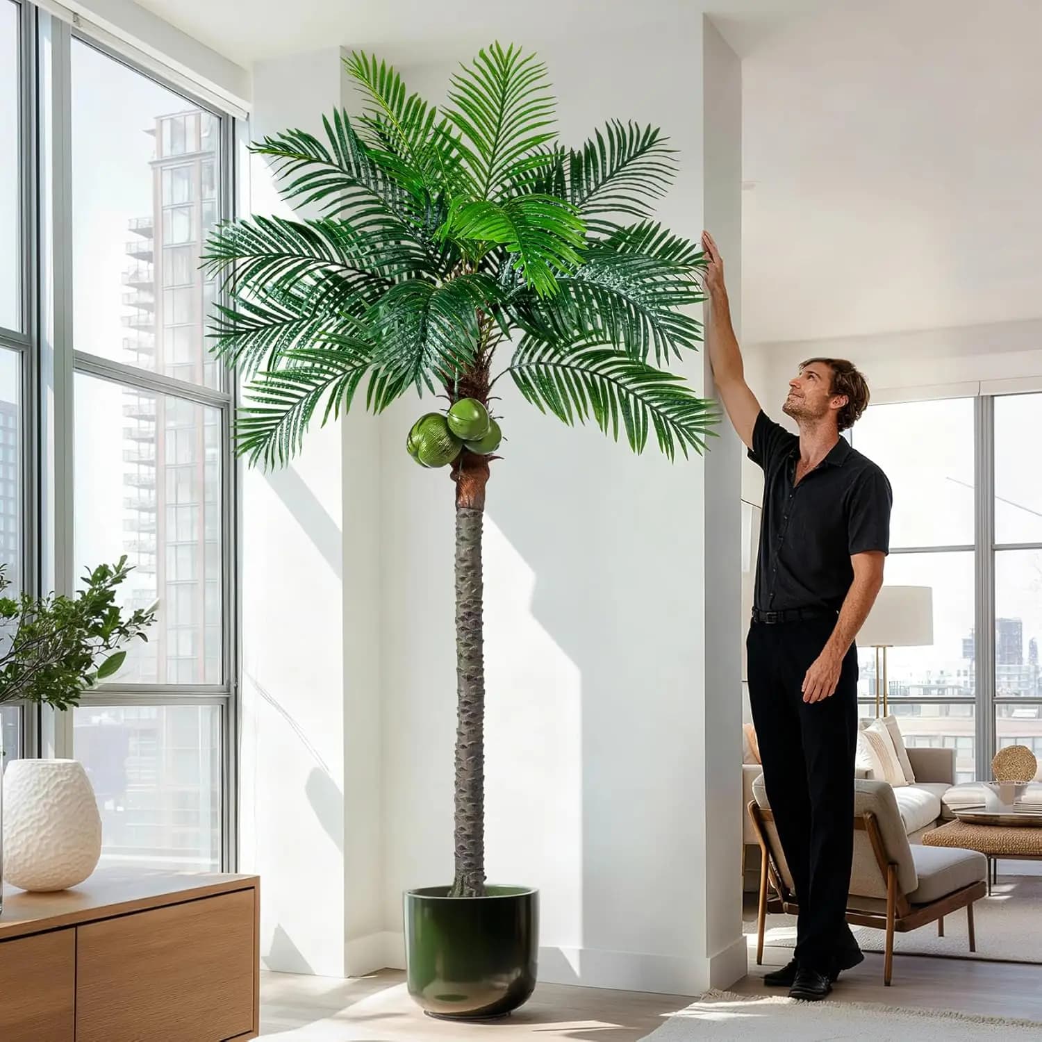 Palma Artificiale Grande 2,4 Metri, Pianta Tropicale Realistica per Arredamento Casa, Soggiorno, Ufficio, Interni ed Esterni