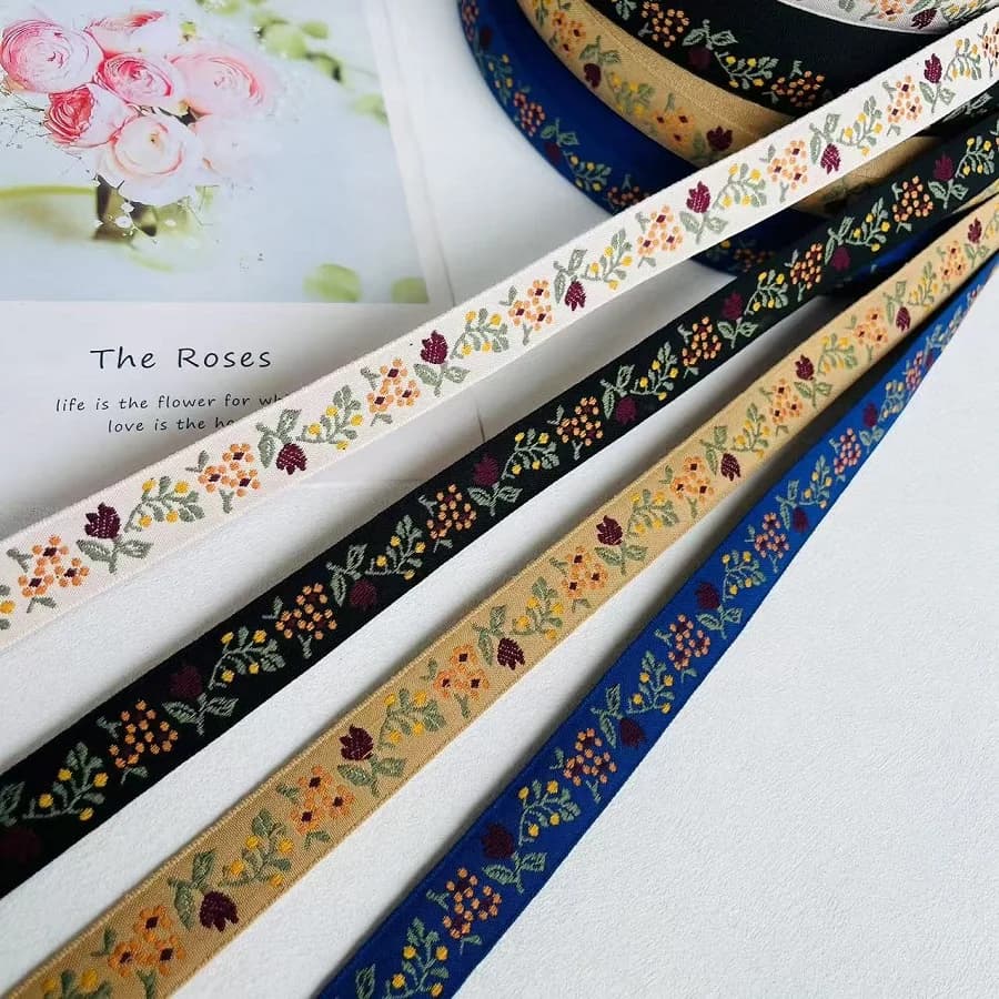 9 M/lotto di larghezza Circa 20 MM di Nastro Jacquard Tessuto Fiori Per Accessorio di Abbigliamento ZH-5862