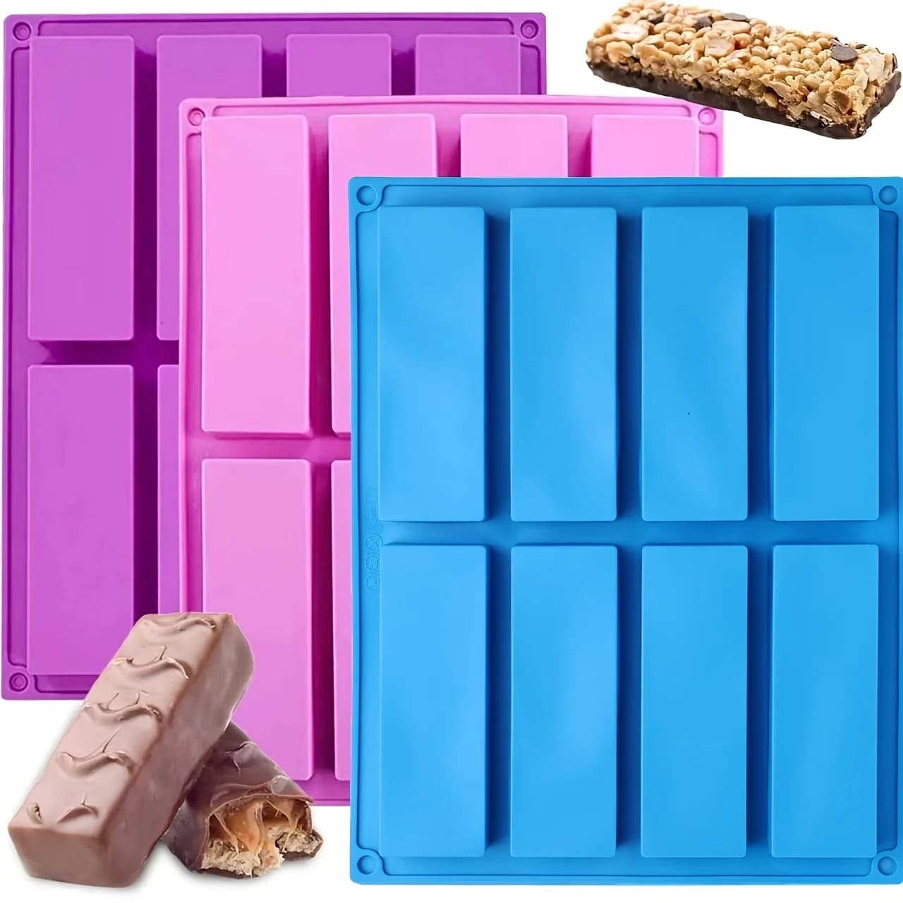Stampi in Silicone per Cioccolato - 8 Cavità Rettangolari, Adatti per Barrette Proteiche, Barrette Energetiche, Stampi per Muffin, Cheesecake
