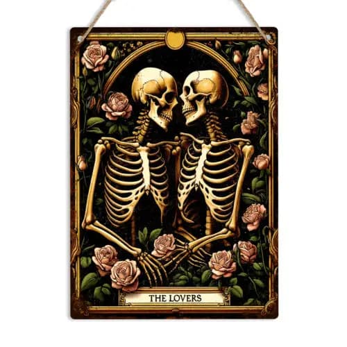 Targa in Metallo Gotica 'The Lovers', Decorazione Murale Divertente con Carte dei Tarocchi, Arredamento Oscuro per la Casa - Alluminio