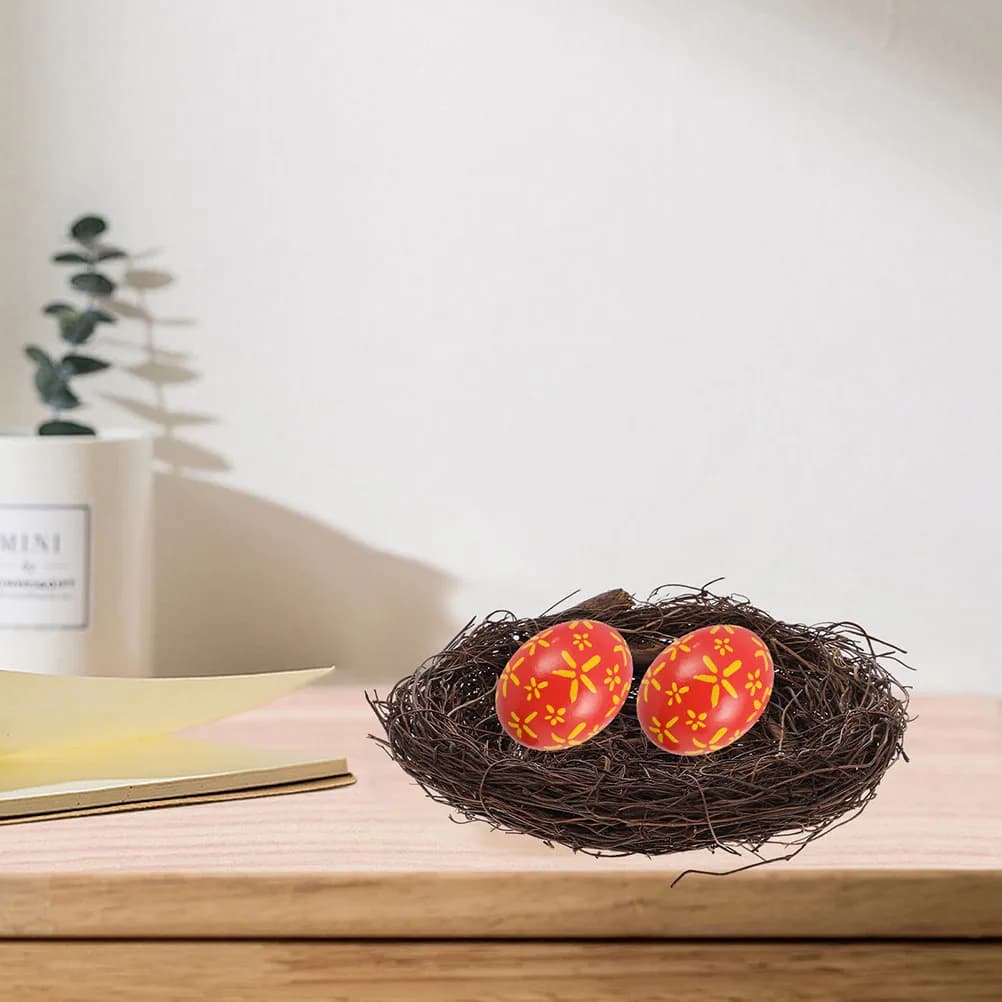 Set of 6 Nests for Artificial Birds in Rattan Braided, Decoration for Small Plants, Garden, Courtyard, Balcony, Natural Style, Lovely Nide Shape Ornament