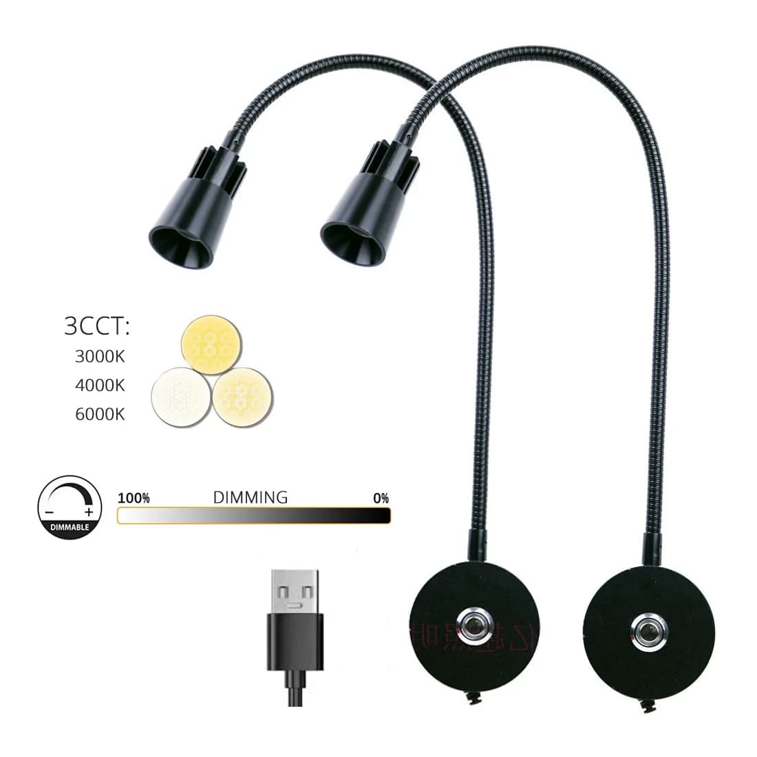 2pcs 5V USB reading lamp from bedside table applique 3CCT Touch Dimming longer 15" gooseneck read work studio 3W LED Book Lights