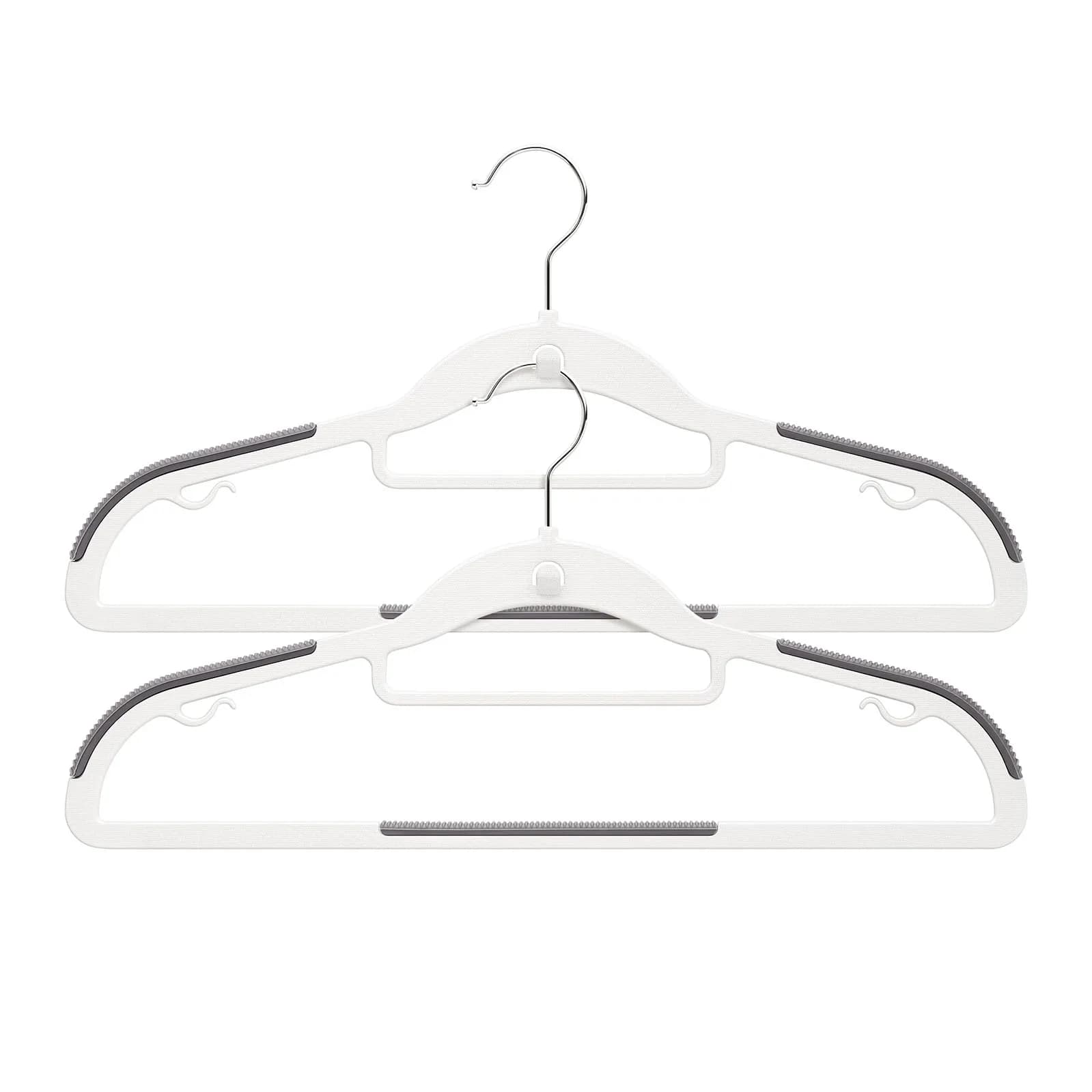 Double-sided stackable clothes hangers save space, are non-slip, leave no marks, and prevent shoulder corners from slipping