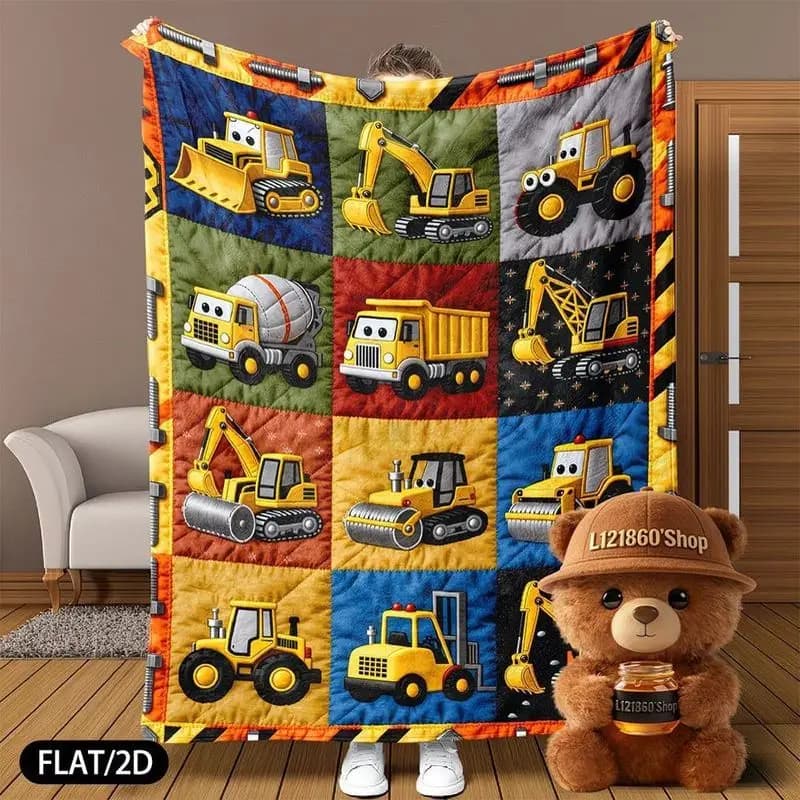 VIKAMA Construction Truck Throw Blanket Flannel Soft Warm Blanket For Sofa Couch Bed Office Camping Travel Kids Room Decor Gift