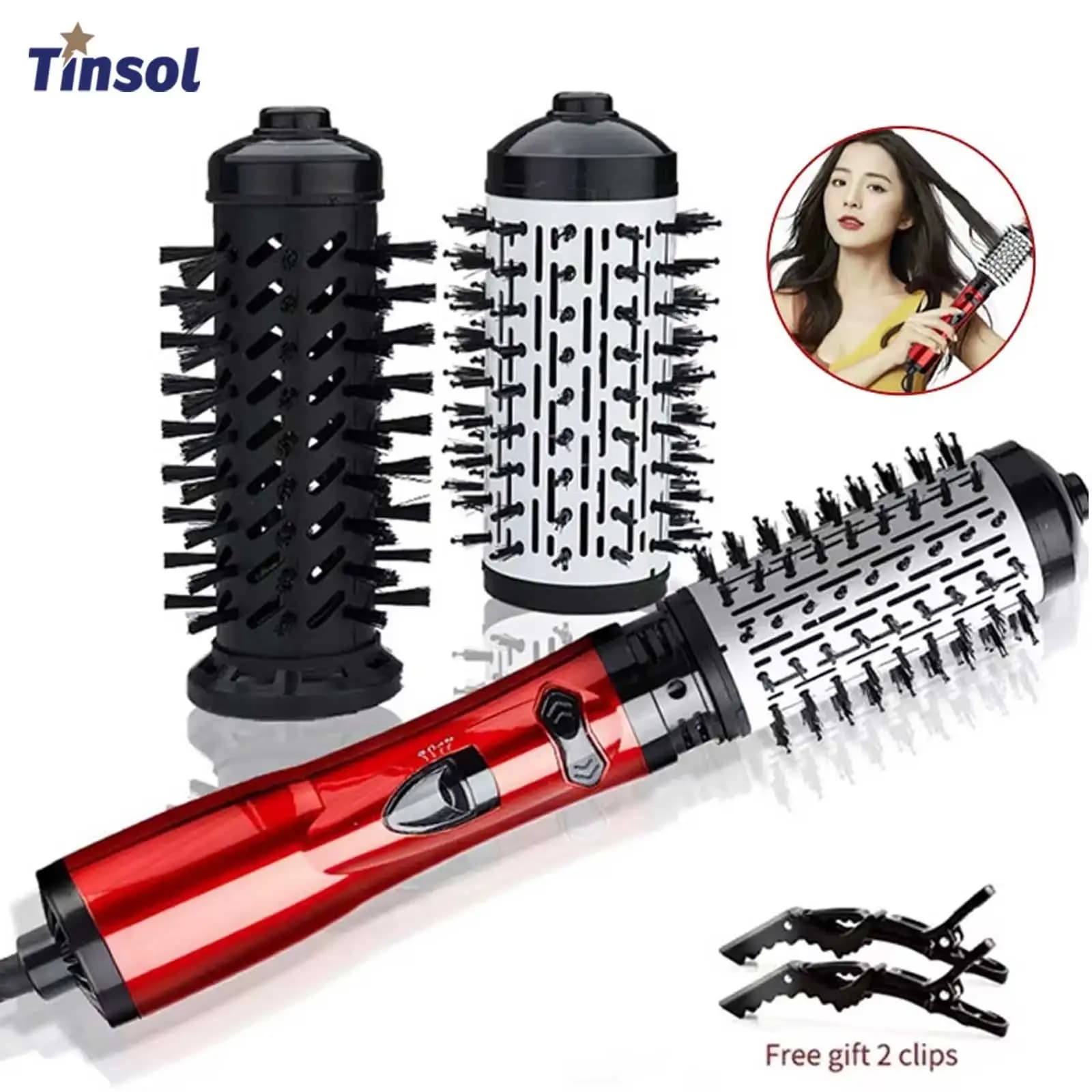 3 in 1 hot air brush to negative ions multifunction hair plate iron hair dryer 360 ° Iron curling rotating hair