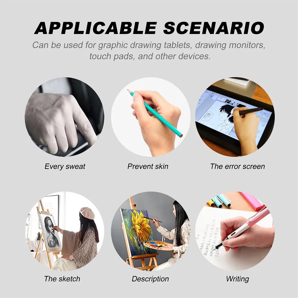 Set di 3 Guanti Anti-Macchia per Schizzi, Guanto a Due Dita per Disegno, per Artisti e Designer, per Tablet e Carta