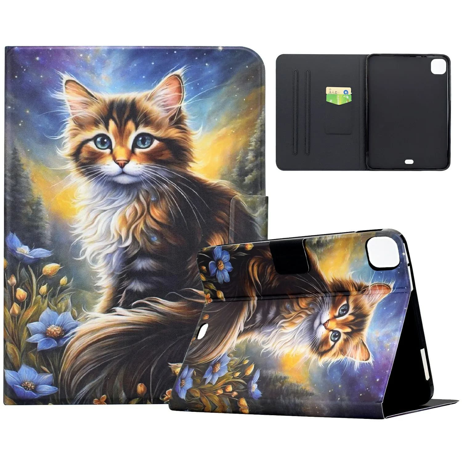 For Xiaomi Pad 7S Pro 12.5 Case Pattern Printing Stand Leather Tablet Cover with Card Slots - Starry Night Cat