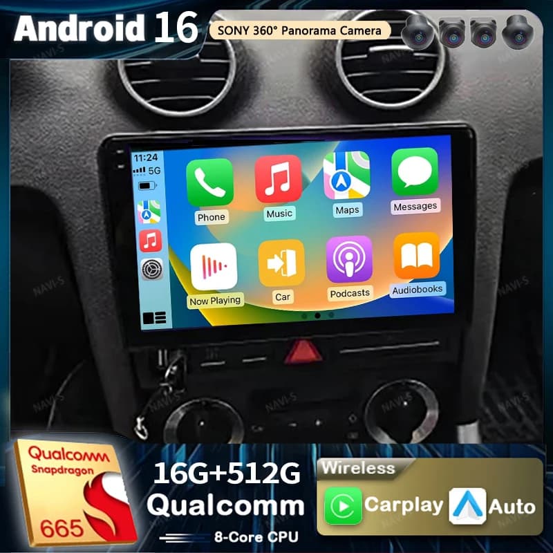 Android 16 2K QLED For Audi A3 2 8P 2003-2013 S3 2 2006-2012 RS3 Android Car Radio Multimedia Video Player GPS Stereo CarPlay 4G
