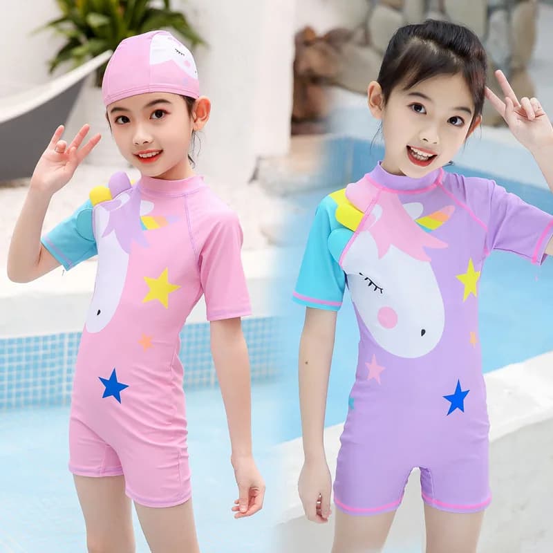 Children's swimsuits with unicorn print, children's swimsuit with cartoon unicorn, fast drying