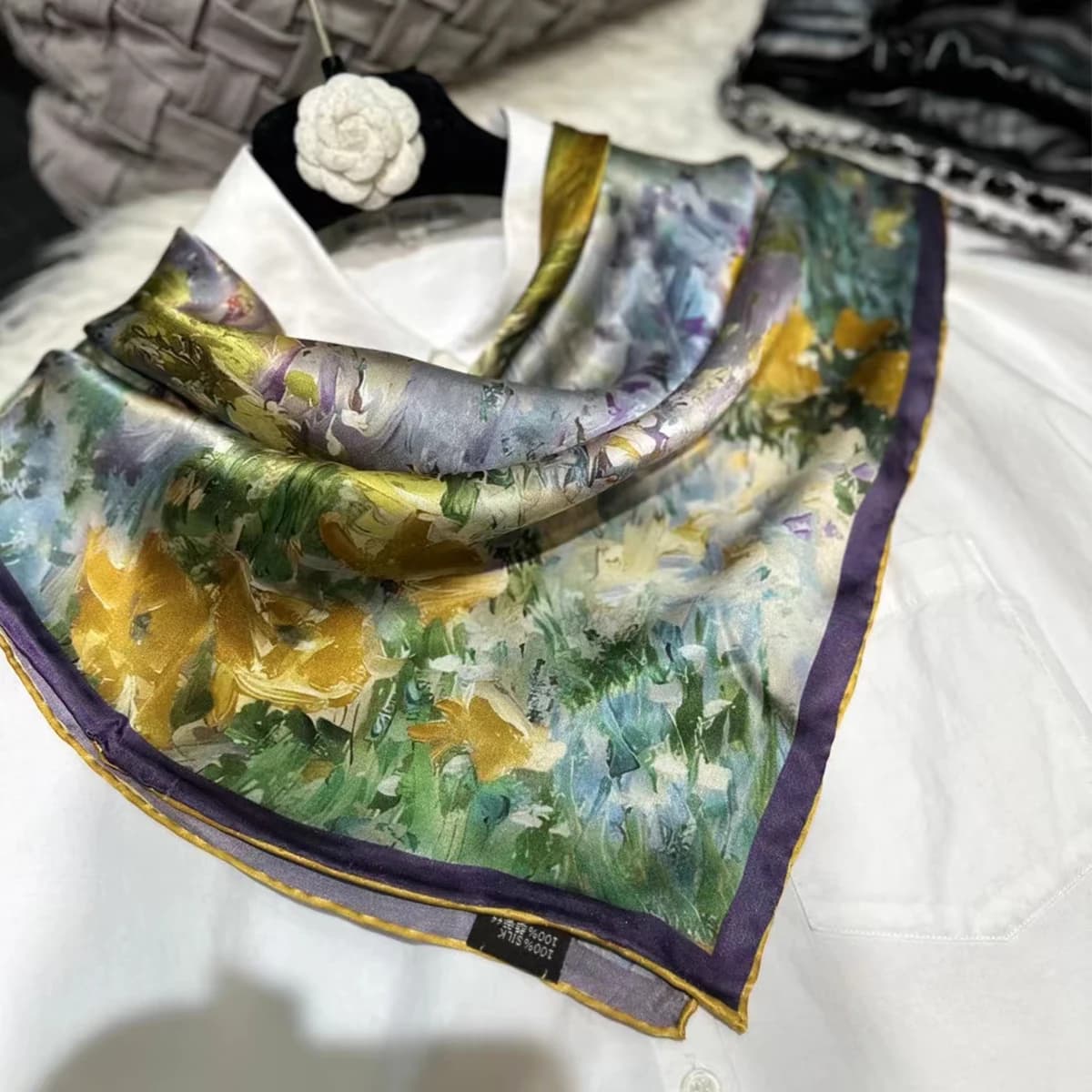 BYSIFA | Blu verde signore 100% sciarpa di seta autunno inverno pittura a olio stile floreale grandi sciarpe scialli moda estate spiaggia mantello