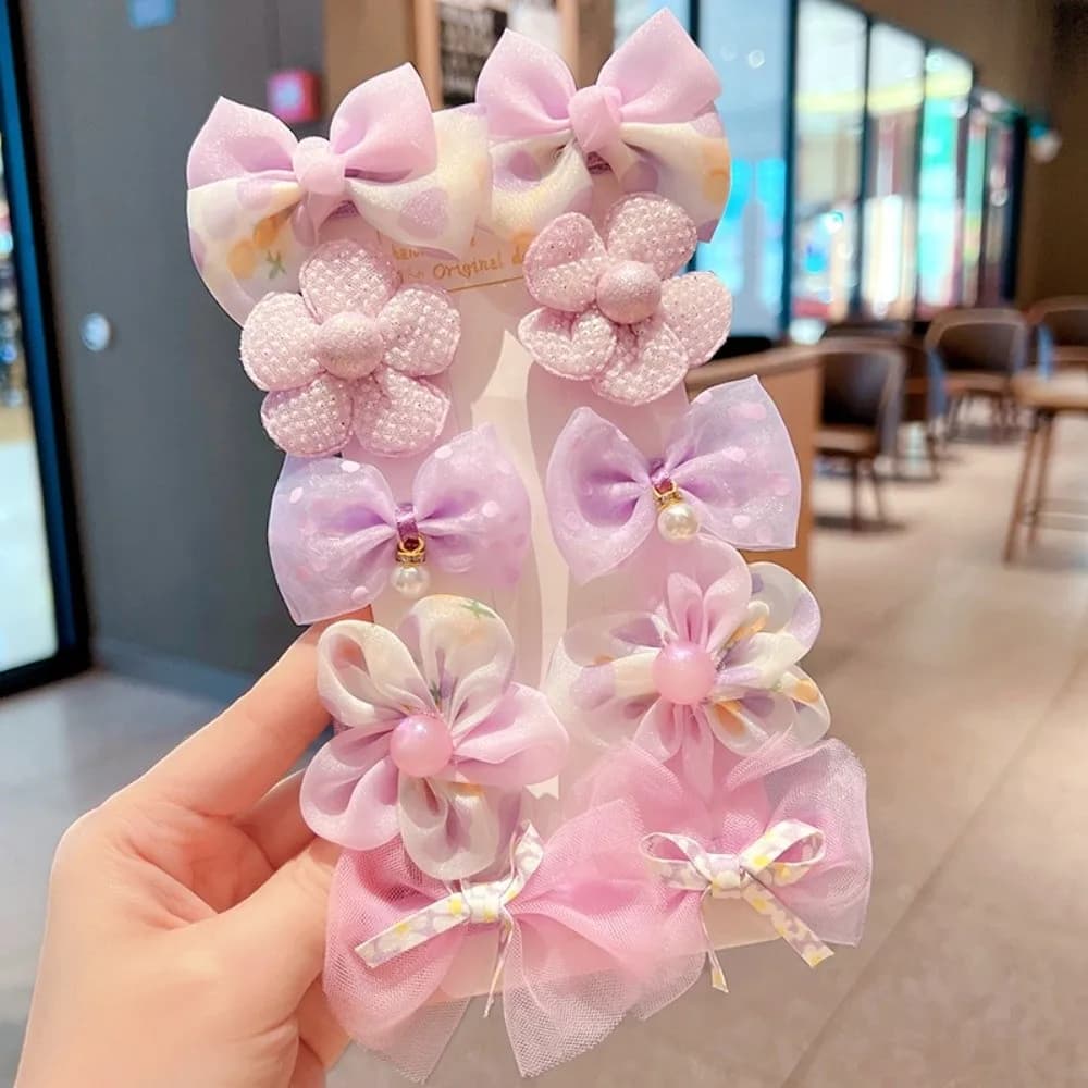 10Pcs Cute Pastel Color Hair Clips Set Tulle Organza Bow Hair Barrettes Gradient Color Lightweight Flower Hair Clips for Girls