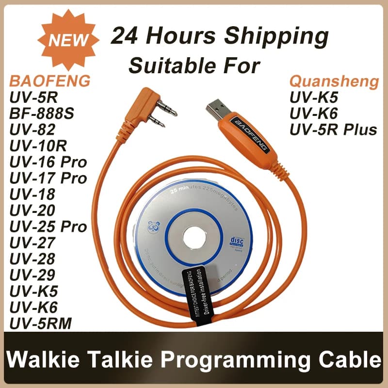 Cavo di programmazione USB Walkie Talkie con CD per BAOFENG UV-5R UV82 888S UV-13 16 17 20 25 28 Pro 5RM Quansheng UV-K5 K6 5R Plus