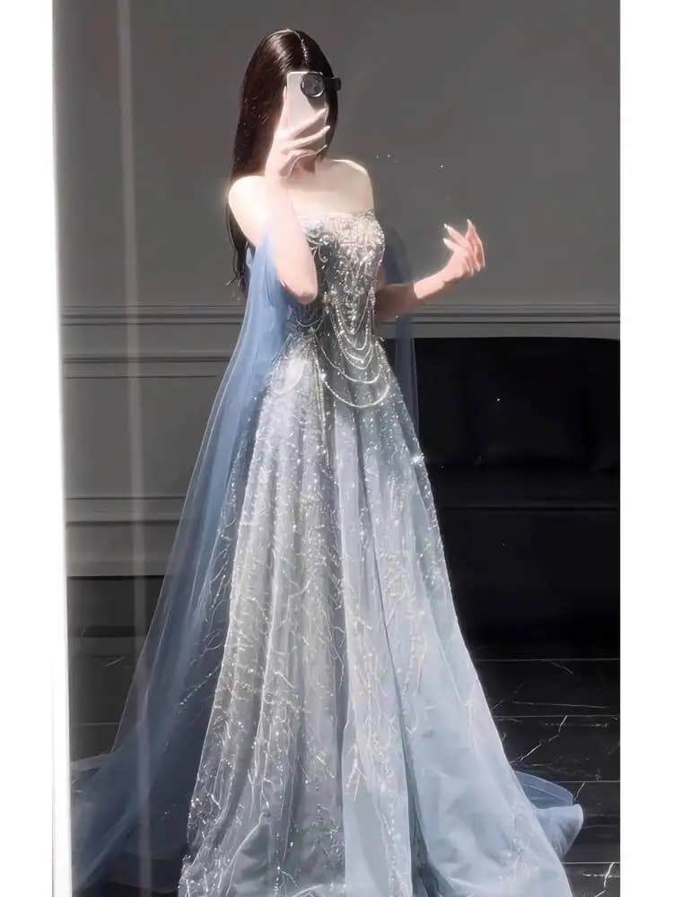 Blue Evening Dress For Women 2025 New High-End Sense Of Style Coming-of-Age Dress High-End Light Luxury Annual Meeting Art Exam