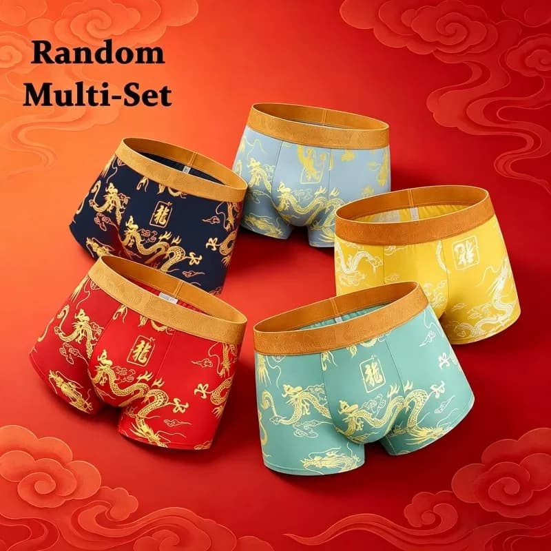 Men’S Ice Silk Underwear Chinese Dragon Print Breathable Comfort Boxer Shorts Random Multi Pack Set For Summer Daily Use