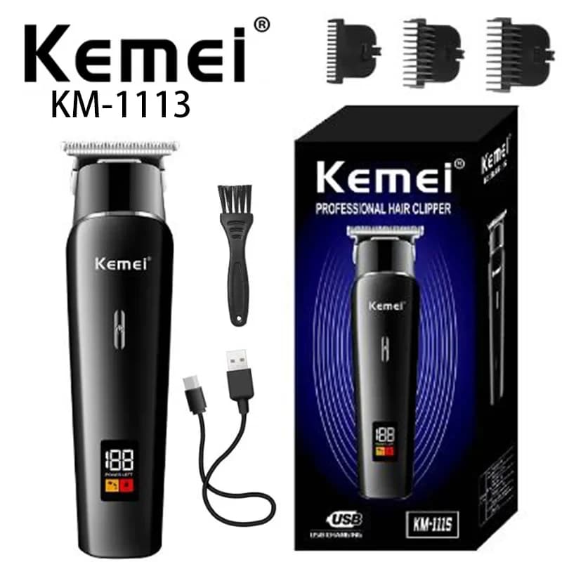 Kemei KM-1113 LED Barber Machines USB Rechargeable Haircut Professional Wireless Portable Haircuts Low Noise Man