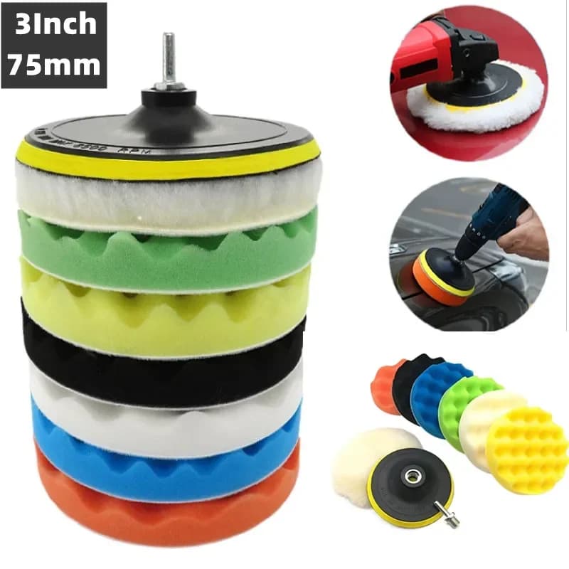 9 pezzi kit tamponi per lucidatura auto 3 pollici 75mm M10 filo palla di lana supporto automatico per ceratura lucidatura pulizia - kit per riparazione auto ca