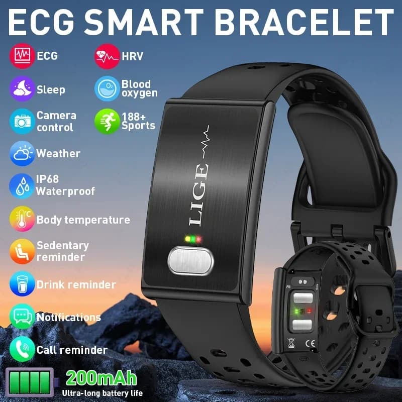LIGE Nuovo Smartwatch Senza Schermo, Braccialetto Intelligente ECG, Cardiofrequenzimetro, Misuratore di Pressione Sanguigna, Impermeabile, Lunga Durata della Batteria, Fitness Tracker Sportivo