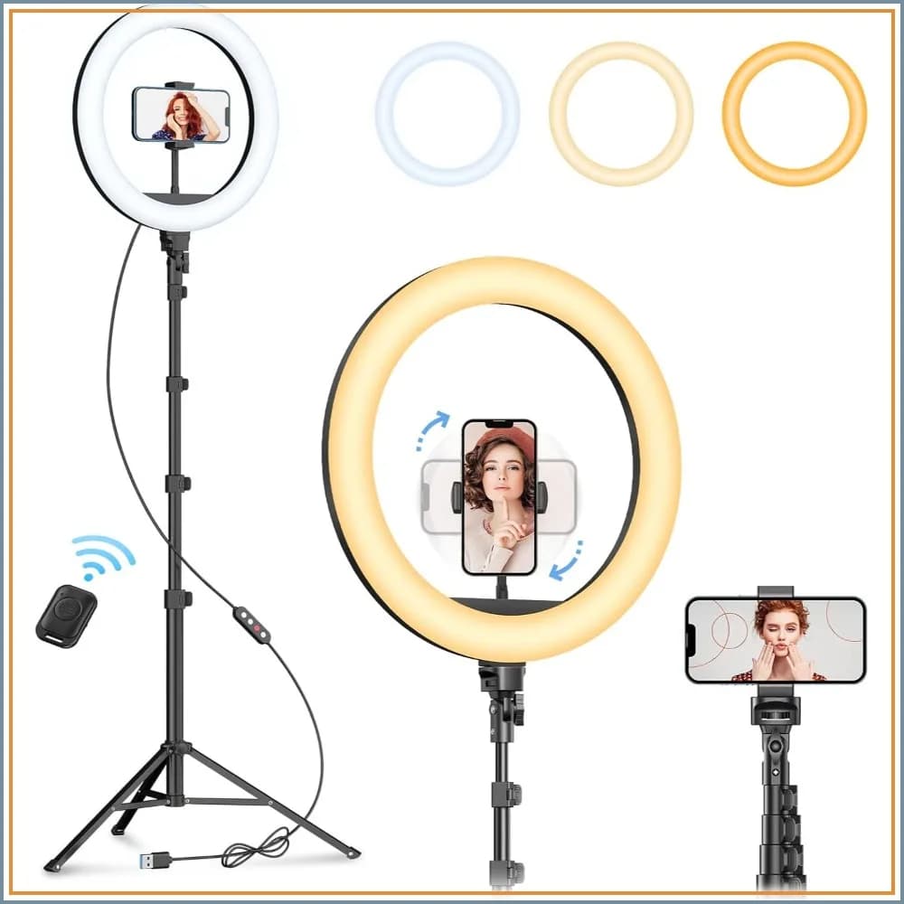 12" Selfie Ring Light with 63" Tripod Stand, Dimmable LED Ring Light with Phone Holder and Wireless Remote, 2-in-1 RGB & Selfie Stick for Photography/Makeup/Live Stream/YouTube