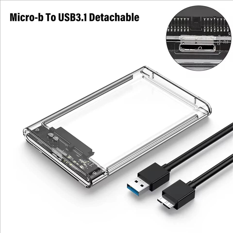 Custodia per HDD trasparente USB 3.0 da 2,5", custodia per disco rigido esterno con micro cavo da 2,5 pollici SATA Box HDD SSD per computer
