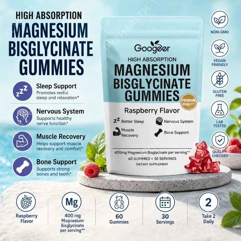 High Quality Magnesium Bisglycinate Gummies Raspberry Flavor Nutritional Mineral Supplement for Daily Health Support 60 Gummies