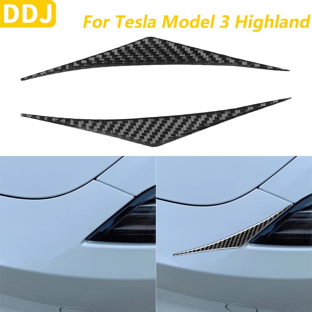 Per Tesla Modello 3 Highland 2023-2025 In Fibra di Carbonio Faro Anteriore Palpebra Sopracciglio Pannello Strisce Decorative Accessori Auto Adesivo
