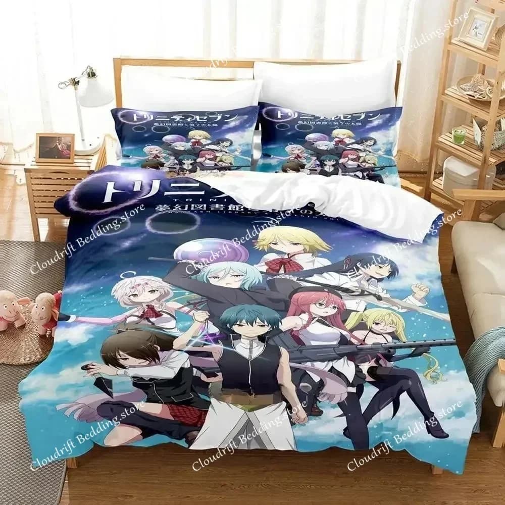 Set di Biancheria da Letto Trinity Seven, per Letto Singolo, Matrimoniale, Queen, King Size, Set Copripiumino per Adulti e Bambini, Set Lenzuola con Stampa Anime