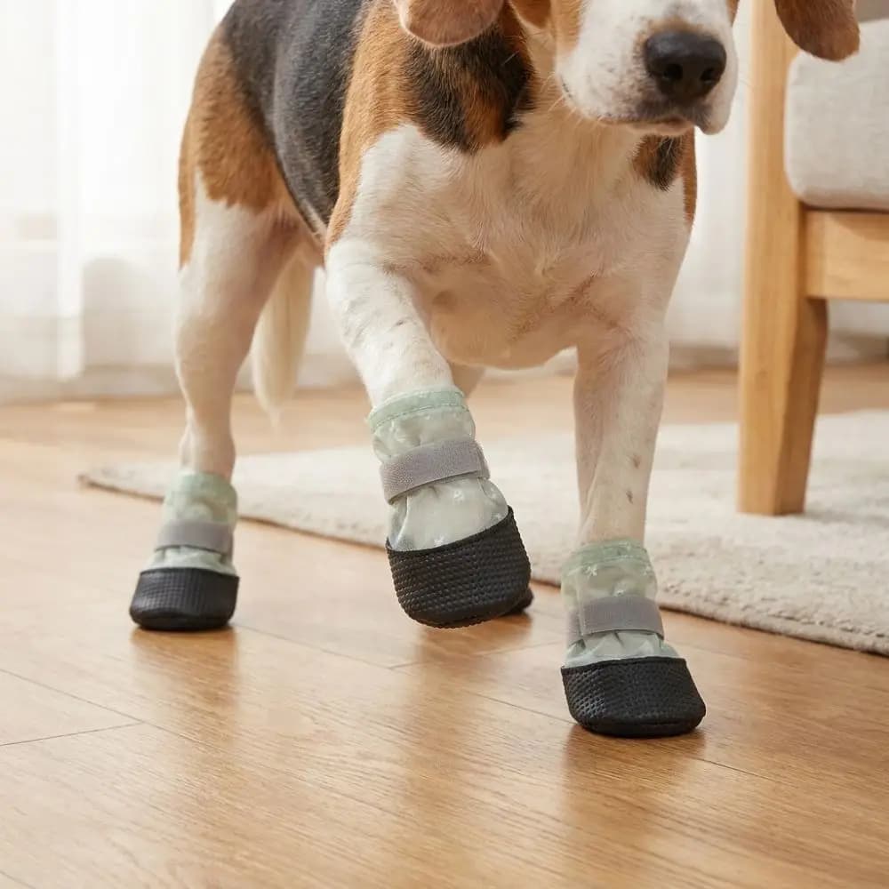 4Pcs Breathable Dog Mesh Shoes Wear Resistant Non-Slip Anti-Slip Dog Boots Adjustable Strap Soft Sole Puppy Net Boots