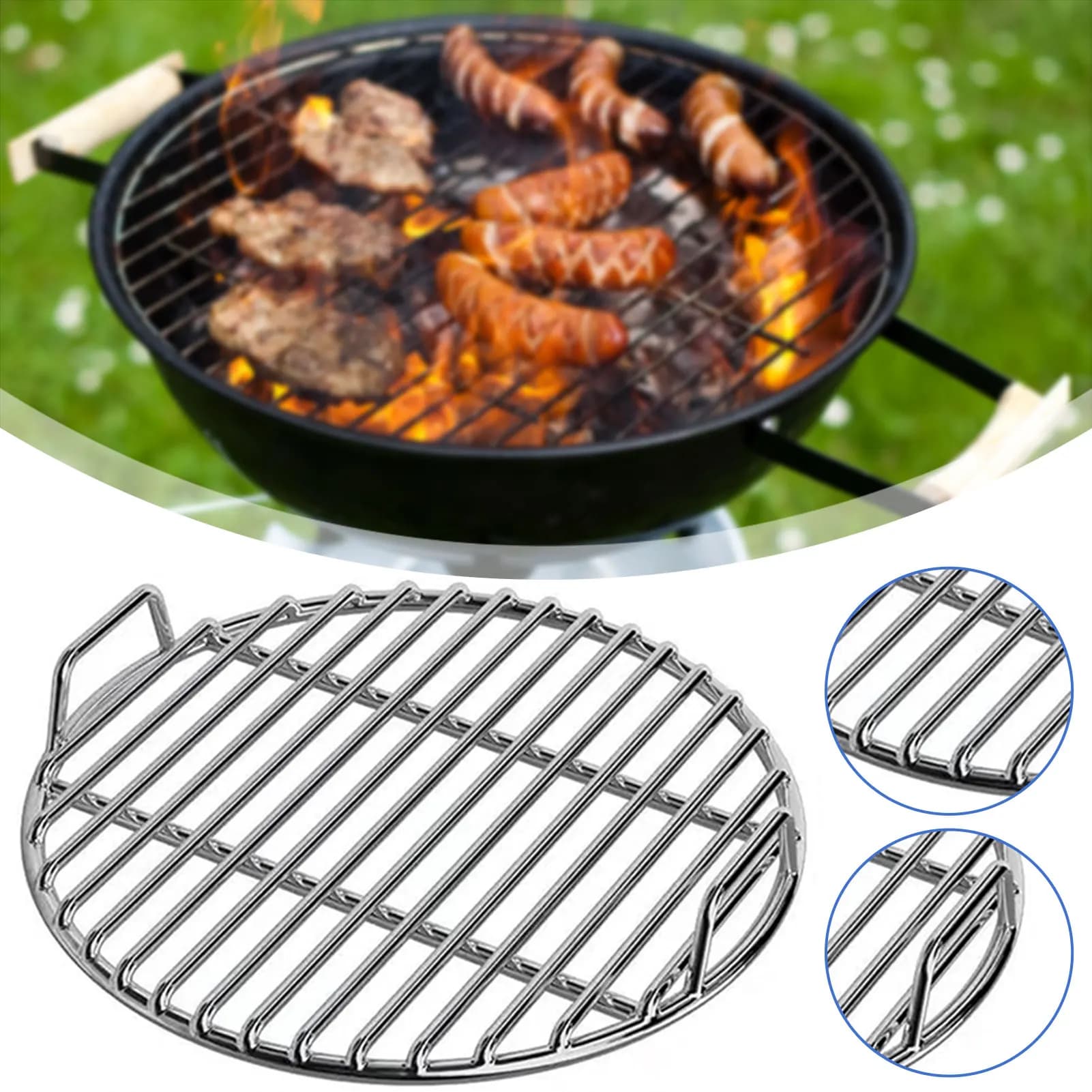 Griglia per barbecue, sostituzione griglie, griglia rotonda in ghisa da 40 cm, griglia di cottura rotonda in acciaio inossidabile per campeggio all'aperto