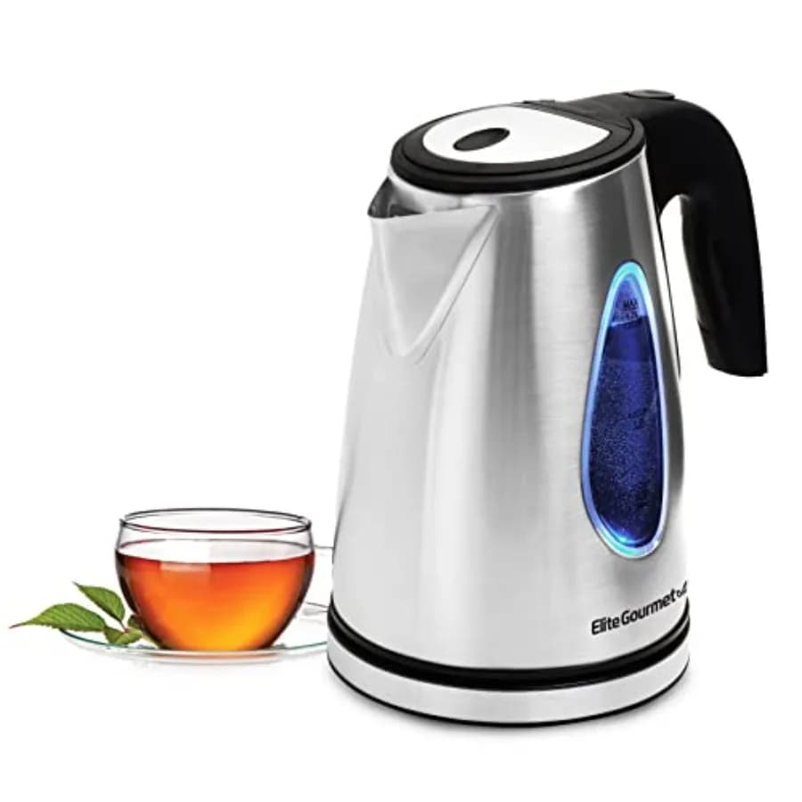 1.7 Liters Electric Kettle with Stainless Steel Design and 360° Wireless Swivel Base, Interior with Elegant Blue LED Lighting, Practical Automatic Switching