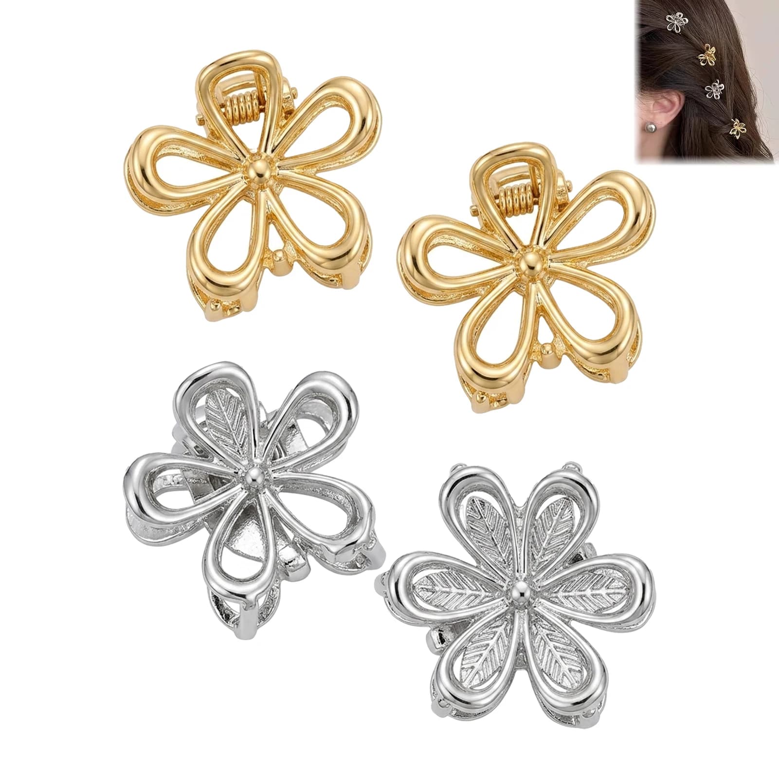 Metal Flower Shark Clip Mini Side Hairpin For Women's Bangs