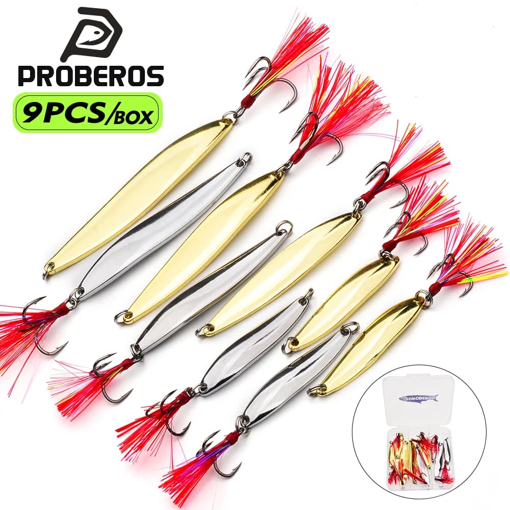 Set di 9 Esche Metalliche a Forma di Foglia di Salice, 5-20g, Esche Luminose Glitterate per Pesca, Attrezzatura Essenziale